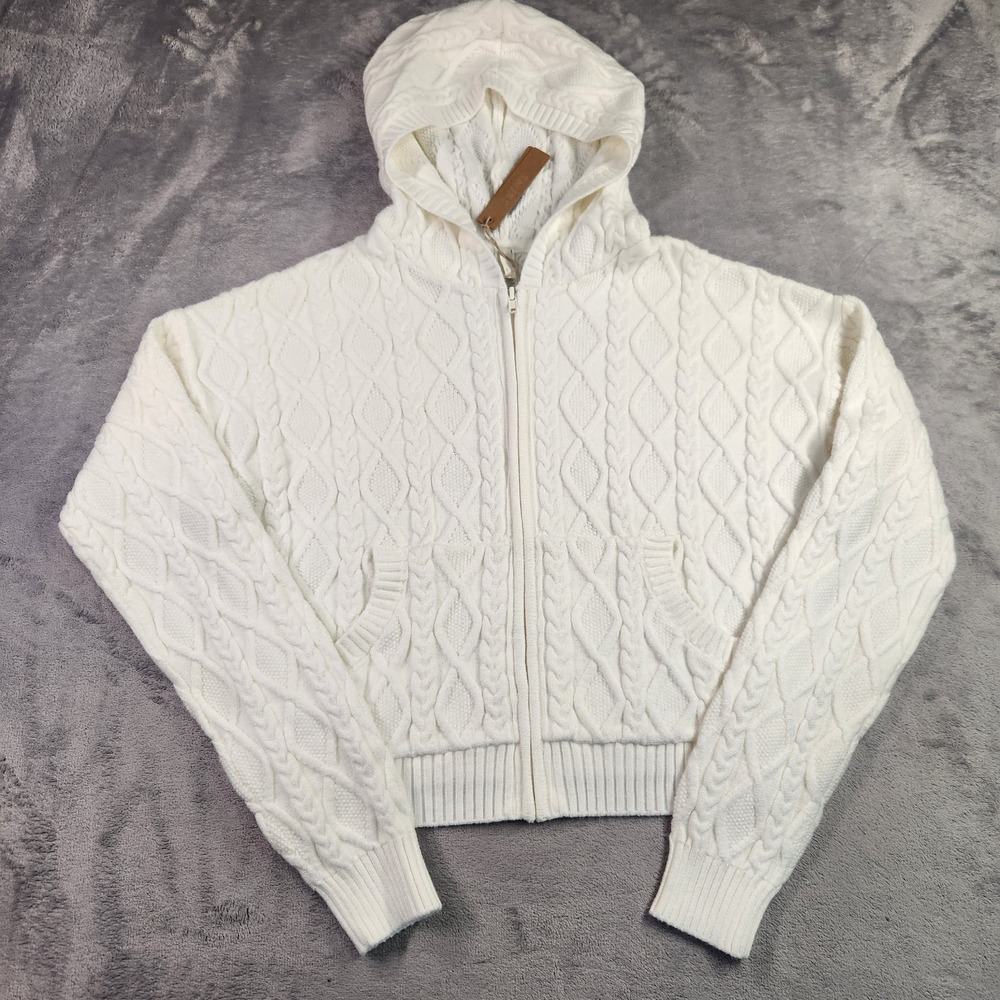 New Skims Snow Bunny Cablekint Shrunken Hoodie S Small Ivory Zip Sweater Jacket